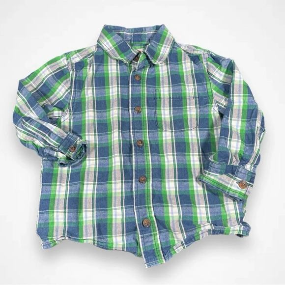 4/$20 Joe Fresh Green Checkered Button  Down Shirt - Picture 1 of 4